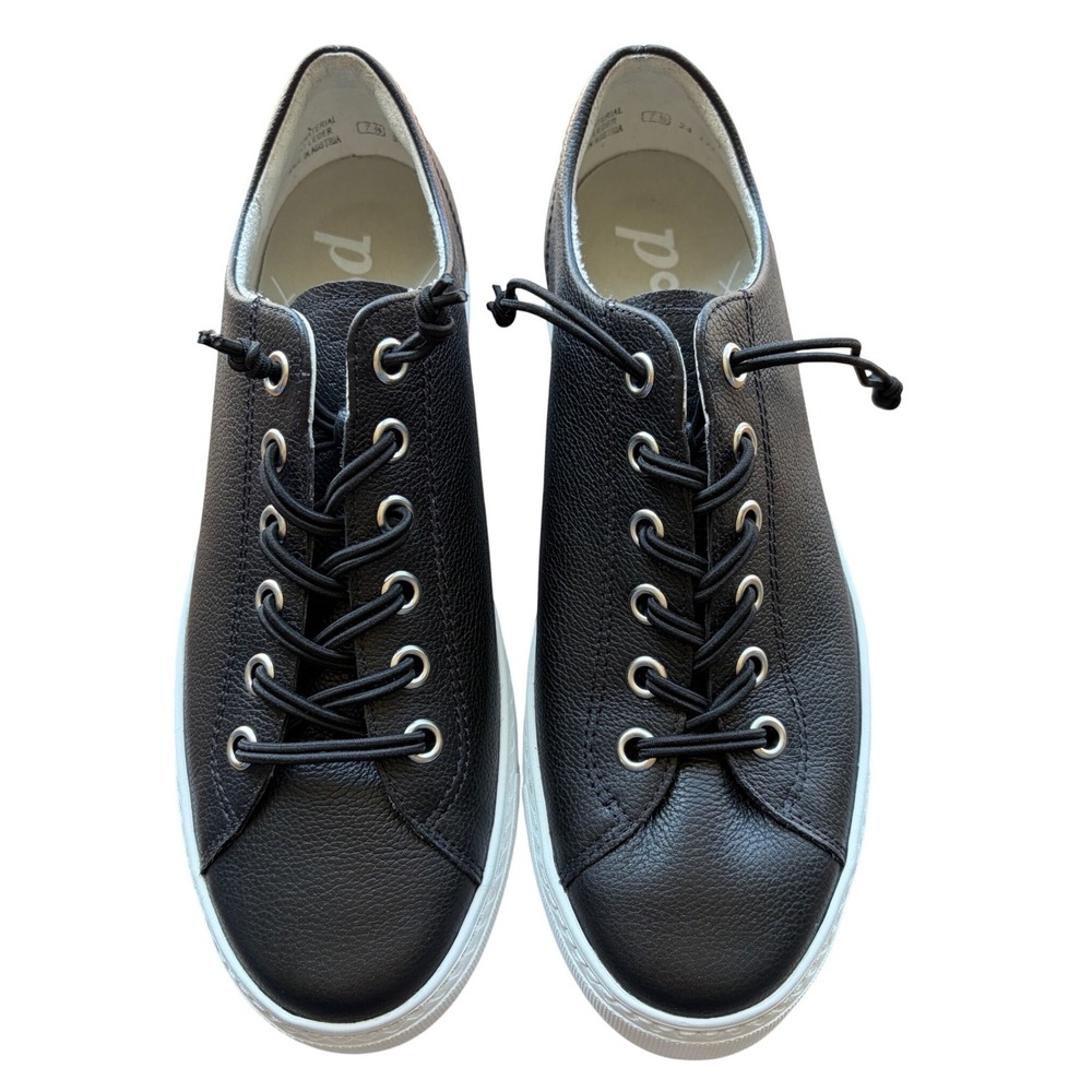 Paul Green Black Pebbled Leather Platform Sneakers Low Top Austria Size 7.5